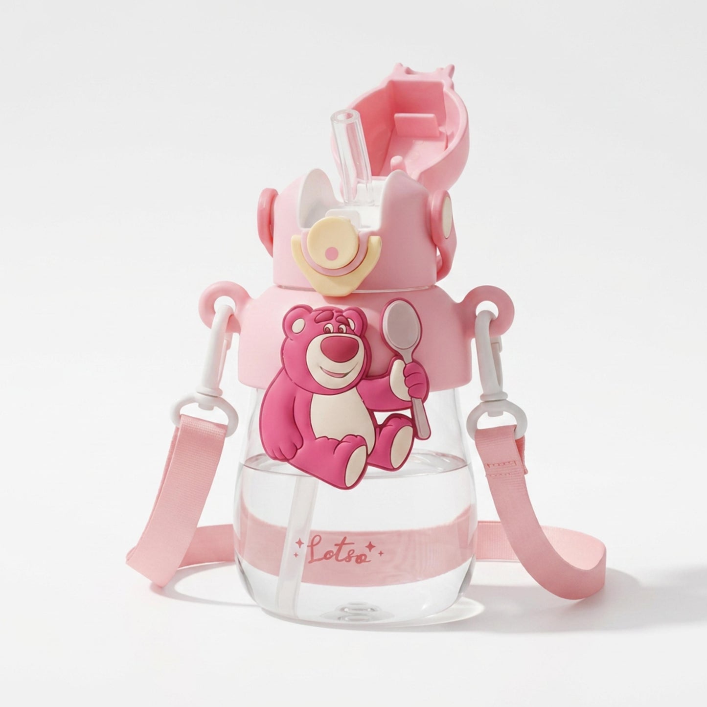 Disney Lotso BPa free drink water bottle straw +direct drink 650ml+ strap