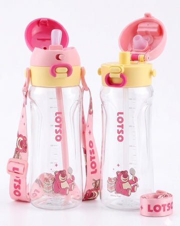 Disney Lotso BPa free drink water bottle straw +direct drink 640ml+ strap