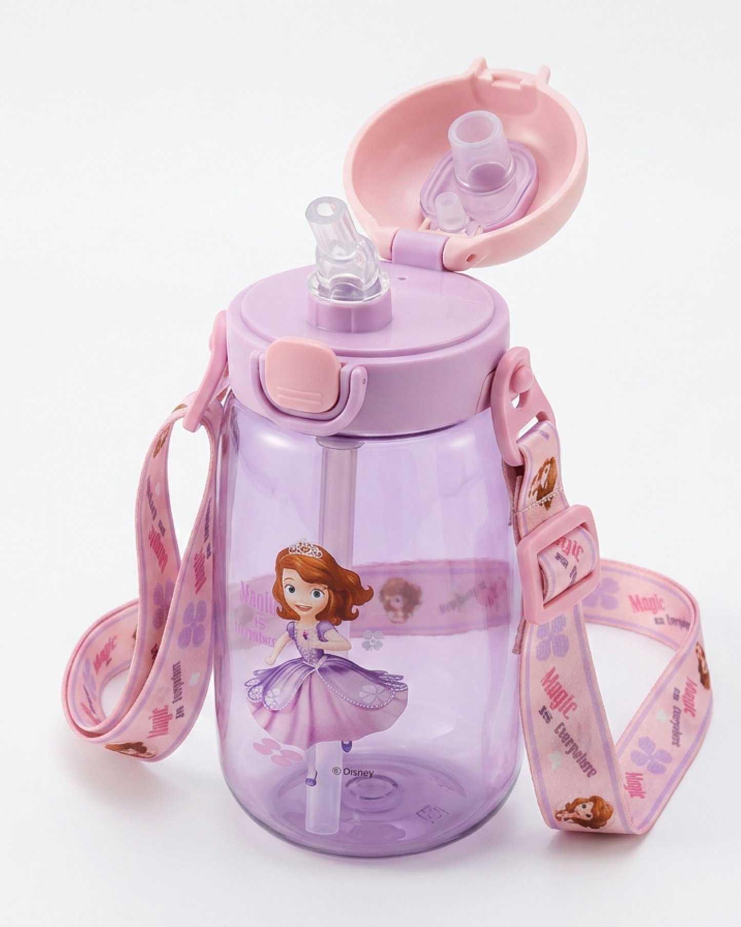 Disney Sophia 550ml with strap and double drink straw+ direct drink Bpa free