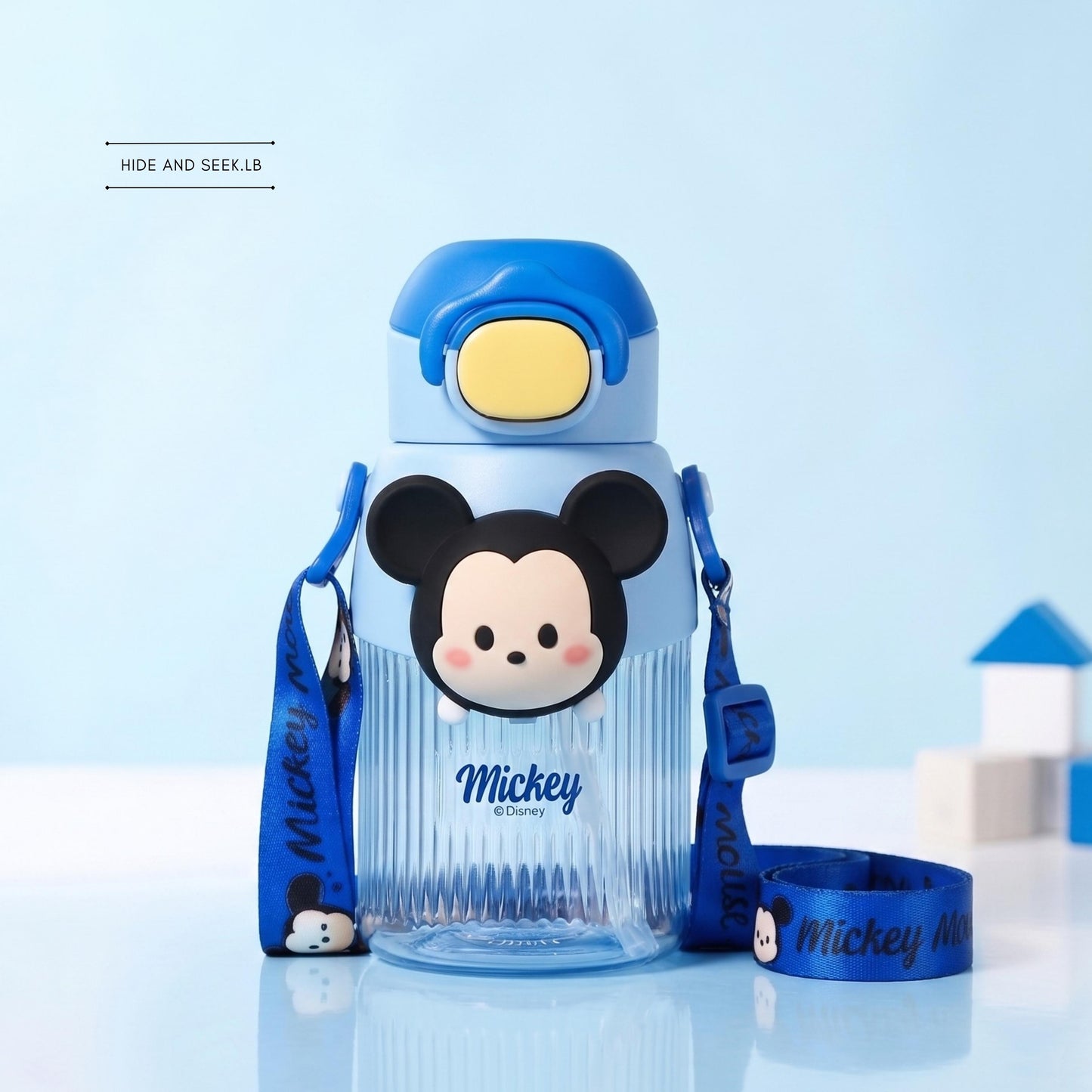 Mickey mouse Disney BPa free drink water bottle straw +direct drink 580ml+ strap