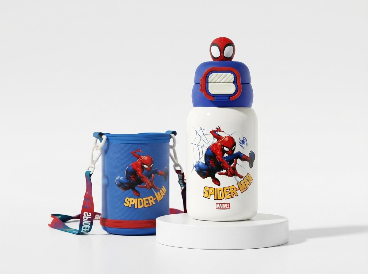 Marvel Spiderman 550ml 316 stainless straw + direct drink bottle with starp+ cover