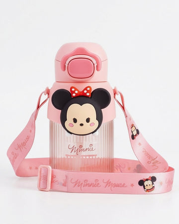 Disney Minnie BPa free drink water bottle straw +direct drink 580ml+ strap