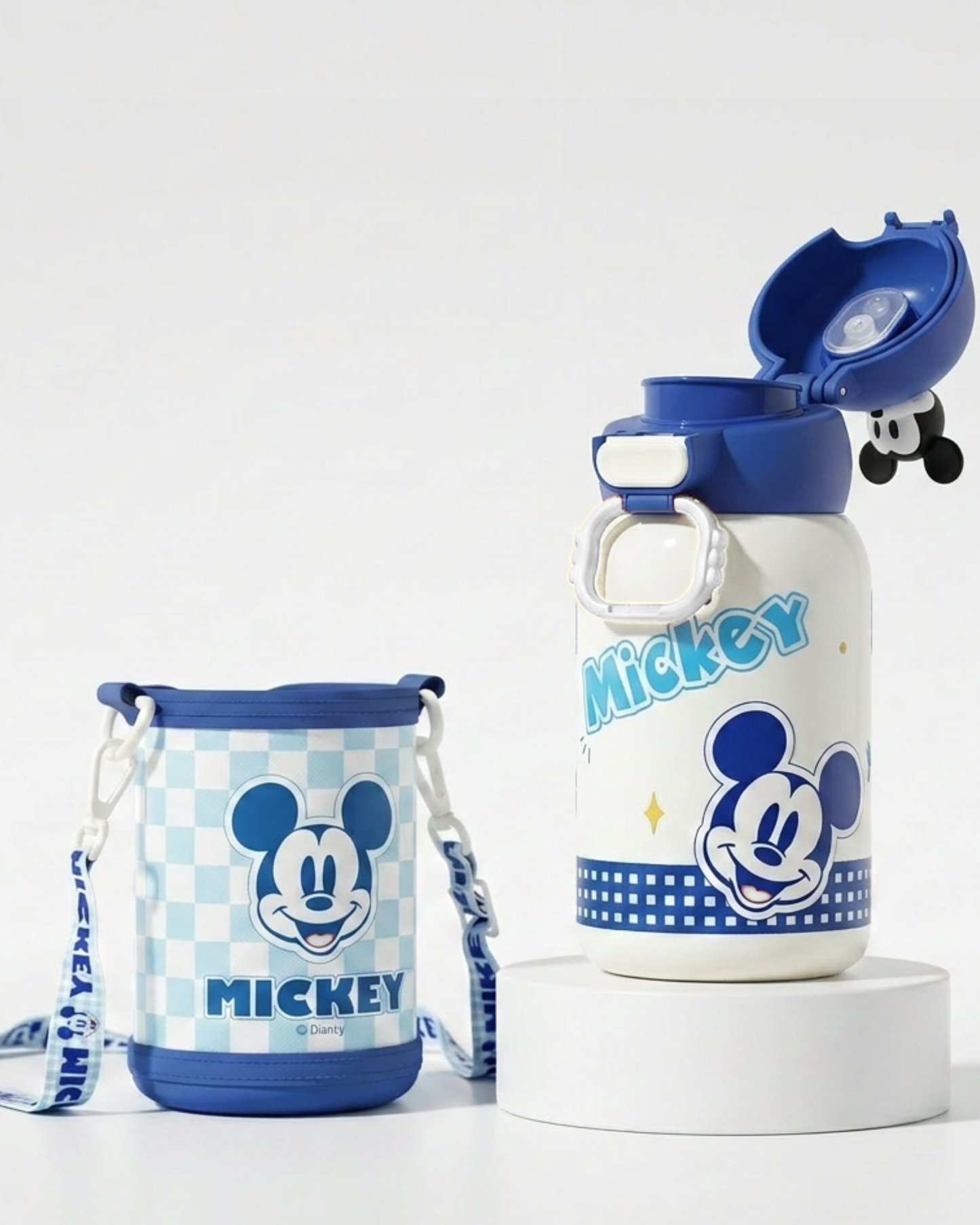 Disney Mickey mouse stainless steel 2 opening 550ml drink bottle with cover straw-direct drink