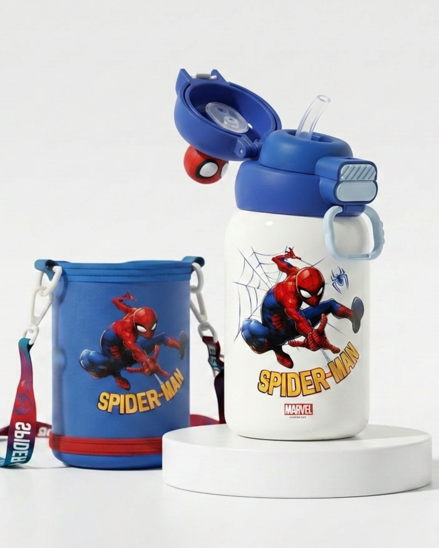 Marvel Spiderman 550ml 316 stainless straw + direct drink  bottle with starp+ cover