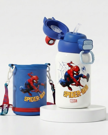 Marvel Spiderman 550ml 316 stainless straw + direct drink  bottle with starp+ cover