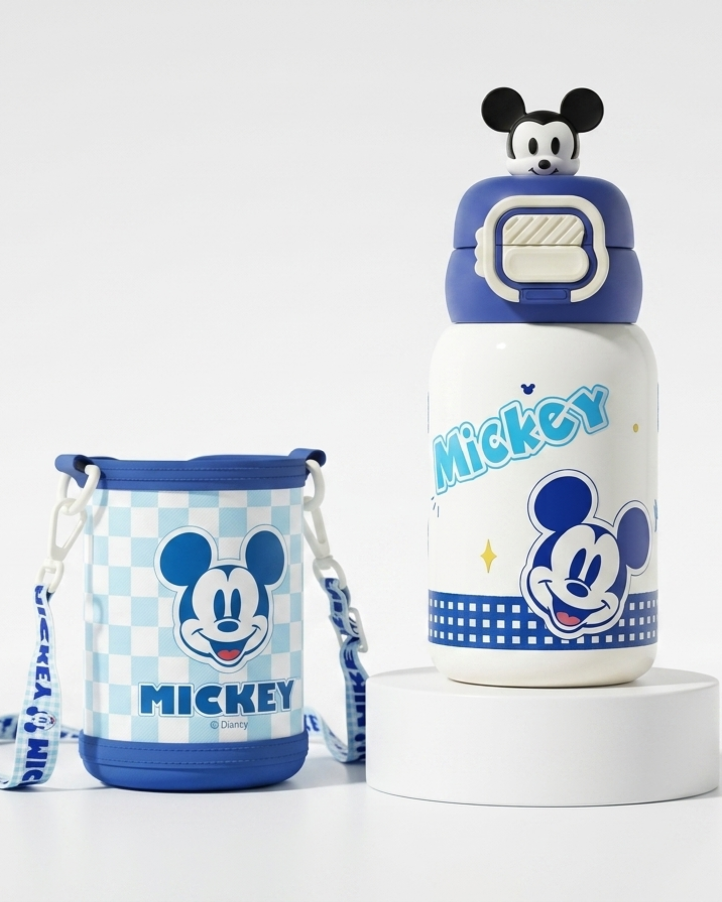 Disney Mickey mouse stainless steel 2 opening 550ml drink bottle with cover straw-direct drink