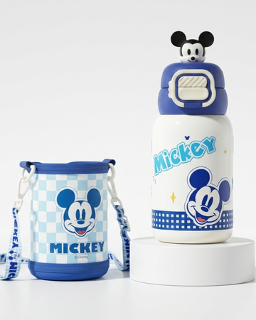 Disney Mickey mouse stainless steel 2 opening 550ml drink bottle with cover straw-direct drink