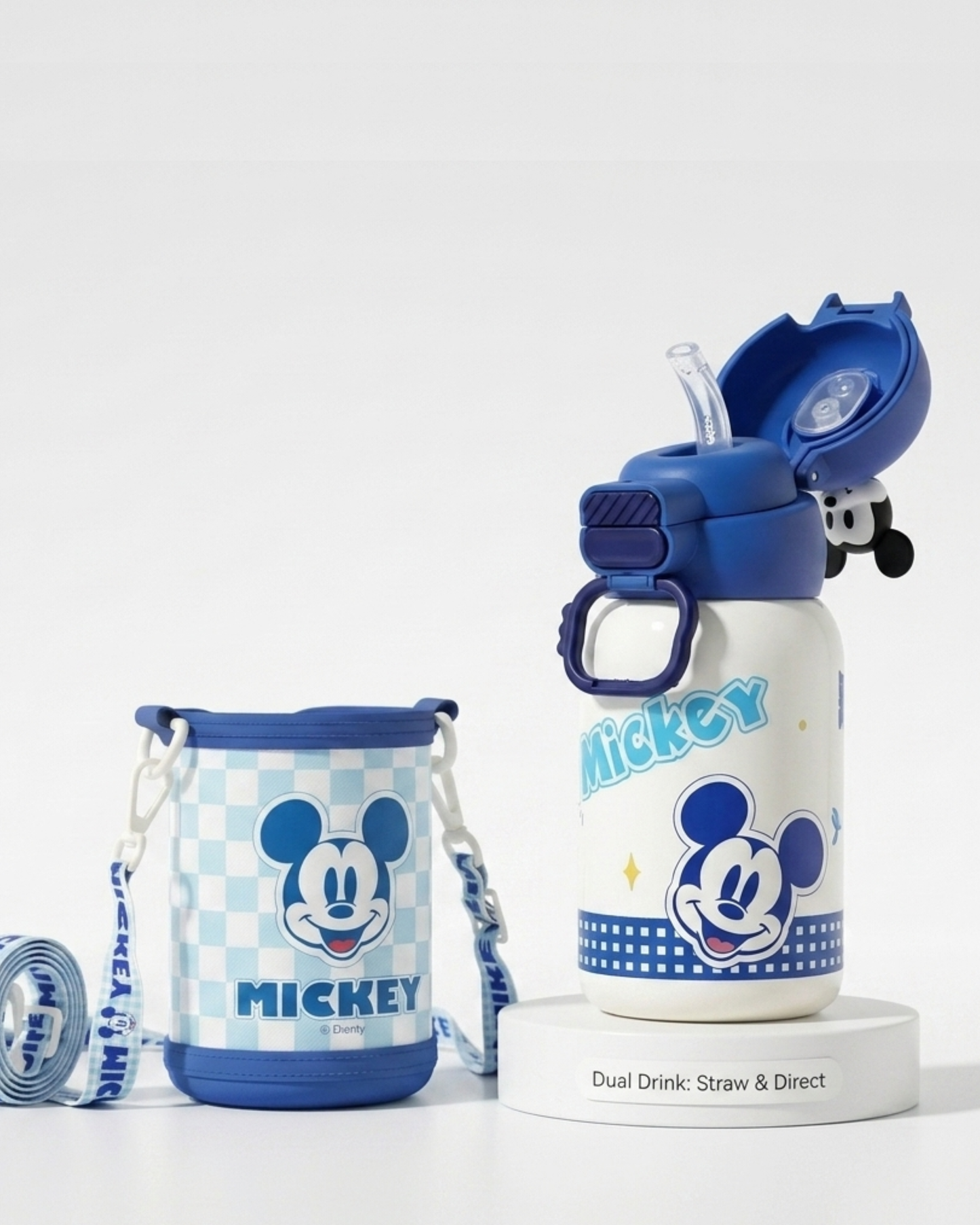 Disney Mickey mouse stainless steel 2 opening 550ml drink bottle with cover straw-direct drink