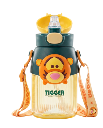 Tigger Disney BPa free drink water bottle straw +direct drink 580ml+ strap