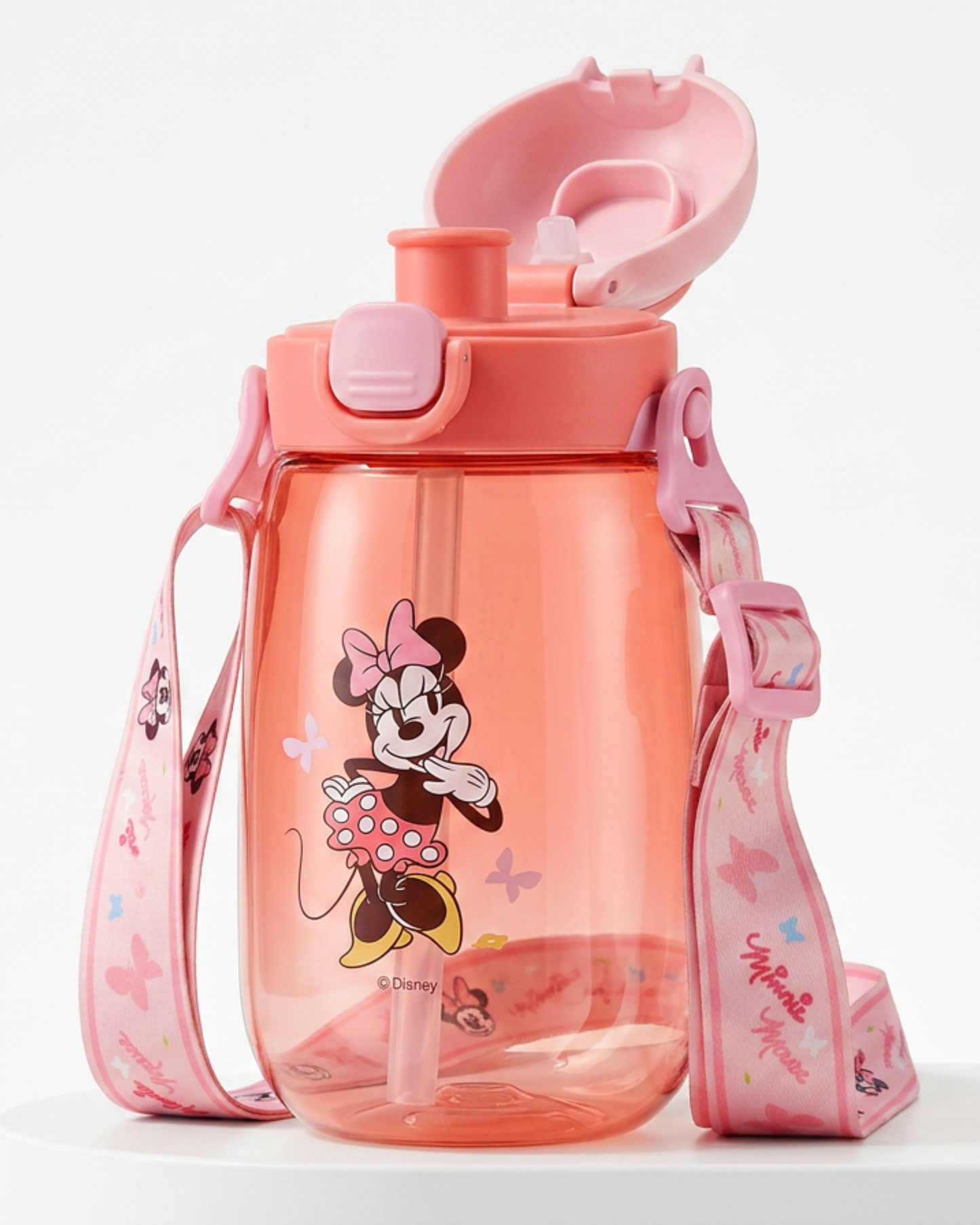 Disney Minnie mouse 550ml with strap and double drink straw+ direct drink Bpa free