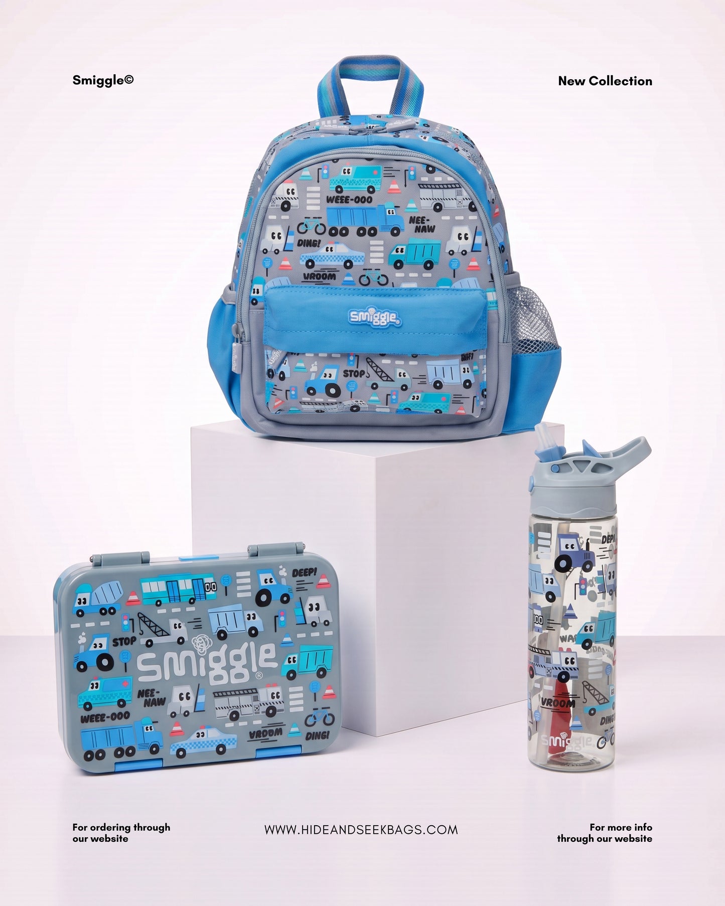 Smiggle grey trucks teeny tiny 3pcs set